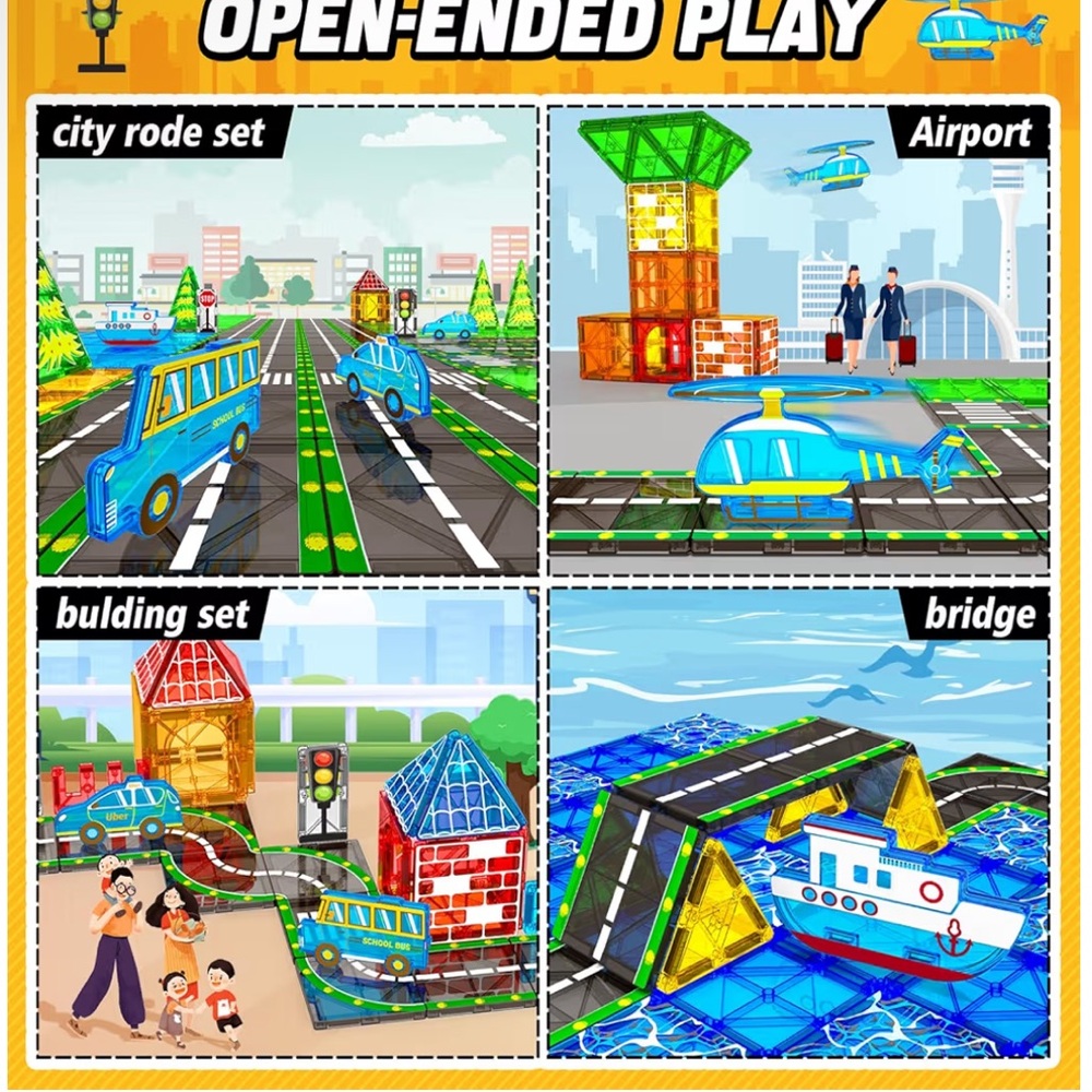 Magnetic Tiles Road Set with Car Magnet Building Tile Toys (NIB) - Picture 4 of 5